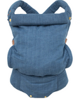 Lightweight blue cotton denim feel fabric for the Denim Clip Carrier 2.0 by Chekoh Baby. Blue wash, lightweight 100% cotton.